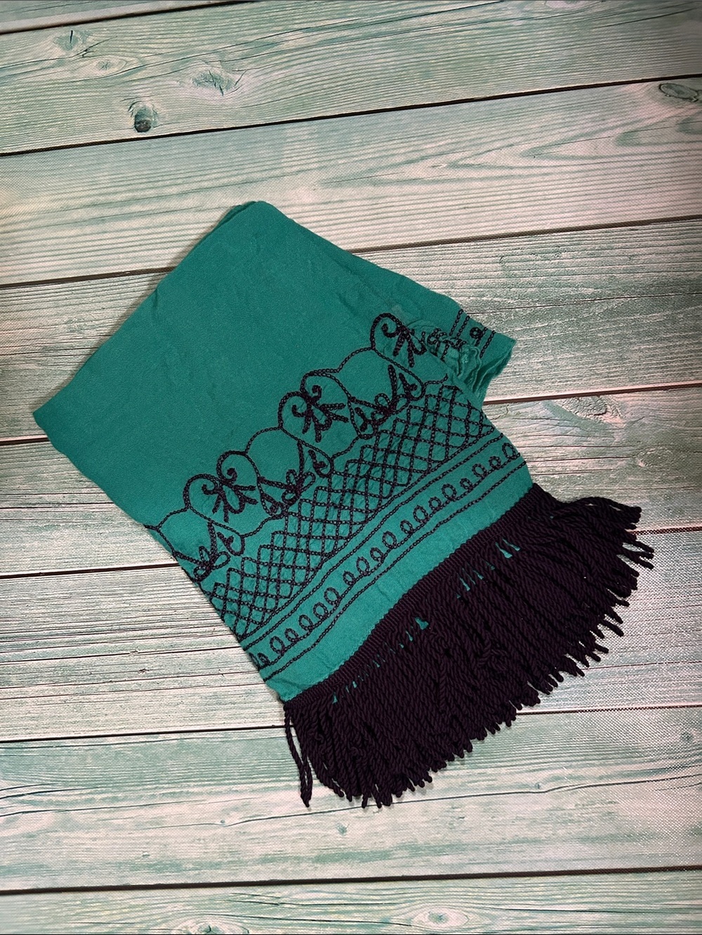 Target Teal and Black Fringed Scarf Wrap